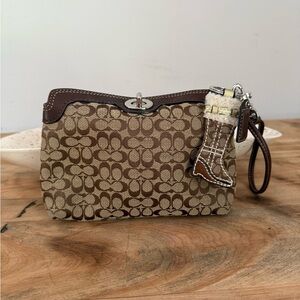 Coach Brown Monogram Wristlet With Boot Keychain